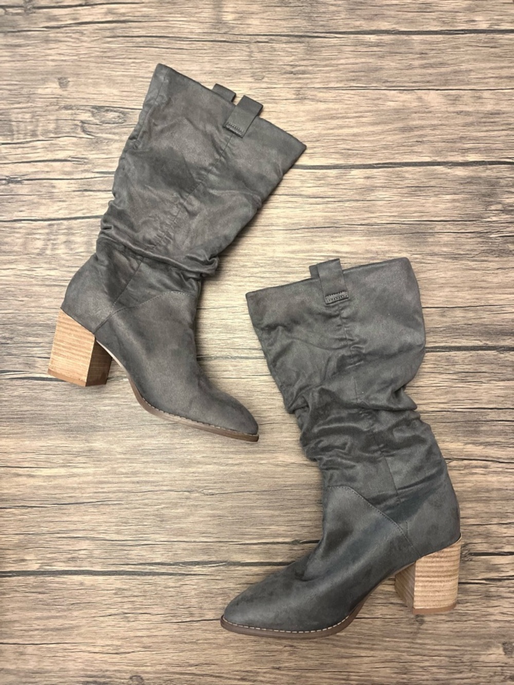 Report Gray Slouchy Mid-Calf Block Heel Boots